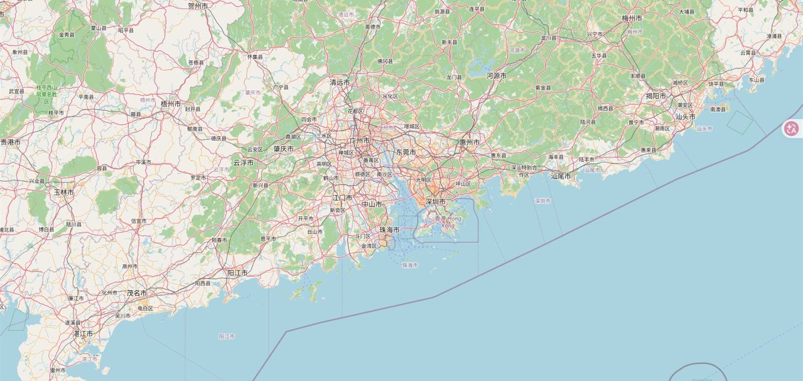 东莞虎门制造基地所在的珠三角区域地图